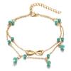 Fashion Women Elegant Beach Anklets Double Layer Inlaid Turquoise Ankle Chain