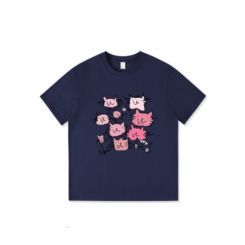 Guochao American pure cotton short-sleeved t-shirt women's new design sense niche loose large size fat mm cartoon top