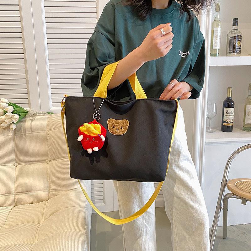 Small Canvas Bear Handbag For Women With Zipper Closure And Mobile Pocket