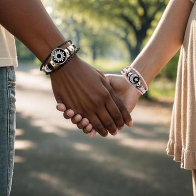 Relaties op afstand, gevlochten armband - Een paar lichtgevende zon- en maanarmbanden voor koppels, bijpassende armbanden voor koppels, mannen en vrouwen