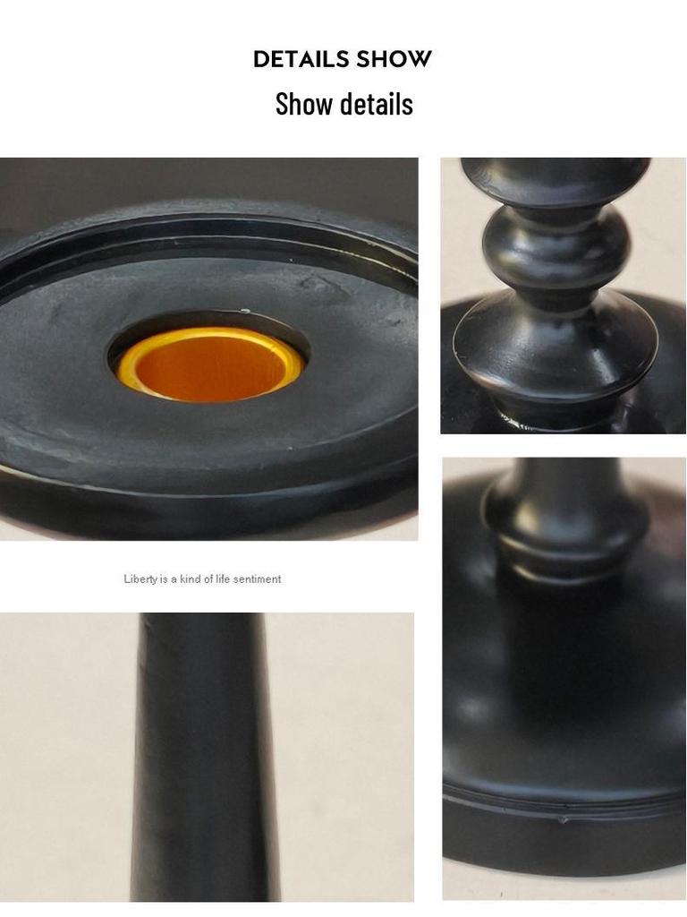 Antique European-Style Black Candlestick, Medieval Resin Ornament for Dining Table Decor.