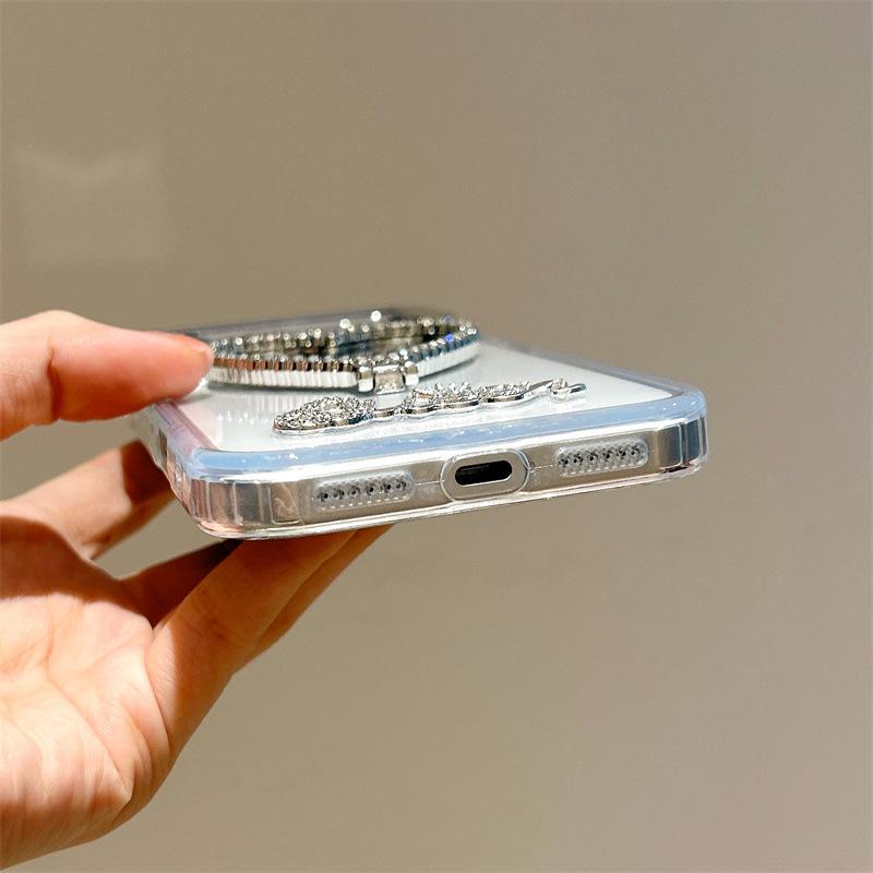 Flash diamond love mirror holder is suitable for iPhone11Promax mobile phone case Apple 11plus11pro
