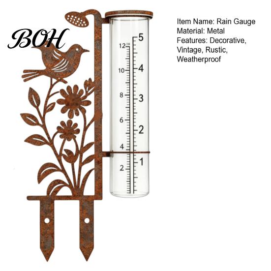 Regenmesser für Garten Außen, 7,8 Zoll Messgeräte zur Niederschlagsmessung, Frostsicherer Bewässerungszeitplan Werkzeugmesser, Vintage Blume Vogel Hof
