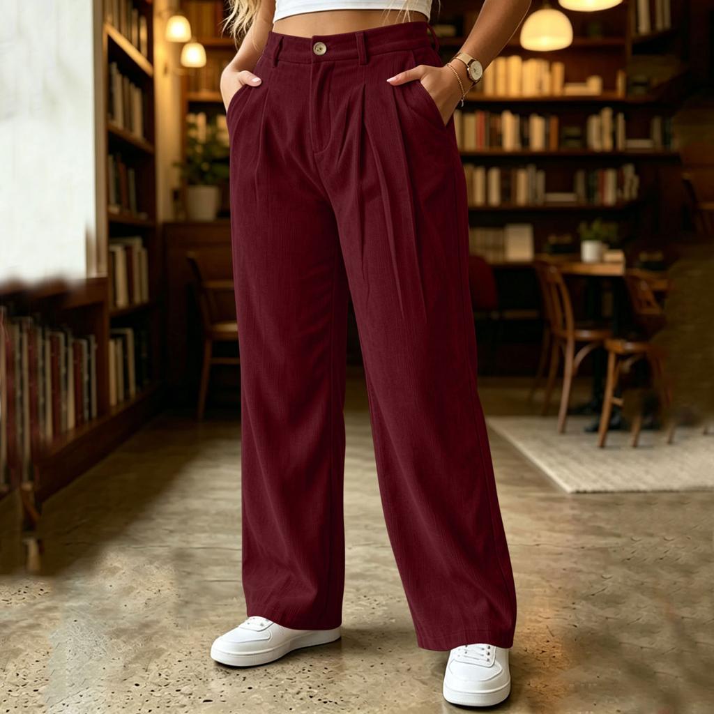 Women's High Waist Loose Fit Wide Leg Corduroy Cargo Pants with Pockets