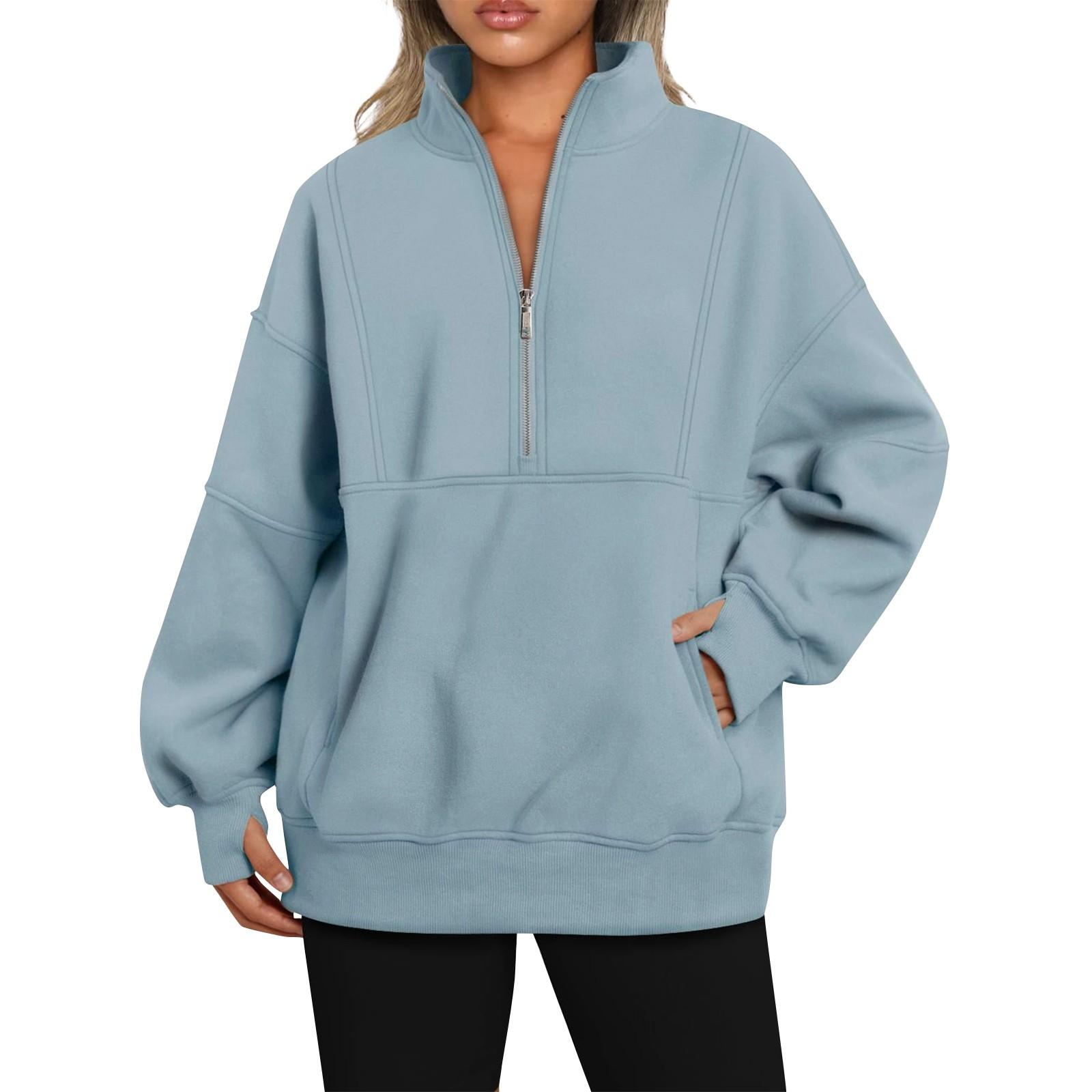 

Женская модная свободная спортивная толстовка с длинным рукавом и карманом из плюша XL небесно-голубой