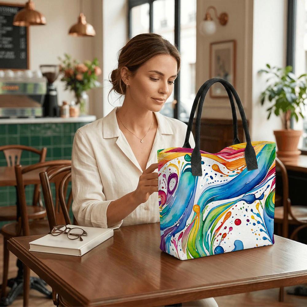  Colorful Watercolor Print Tote Bag Large Capacity Daily Shoulder Handbag for Women