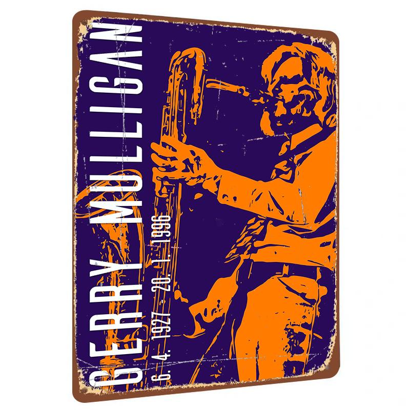 

Jerry Mulligan Saxophonist Metal Tin Sign Vintage Music Decor Living Room Bar Wall Art Hanging Painting 20x30cm（7.8x11.8inch）