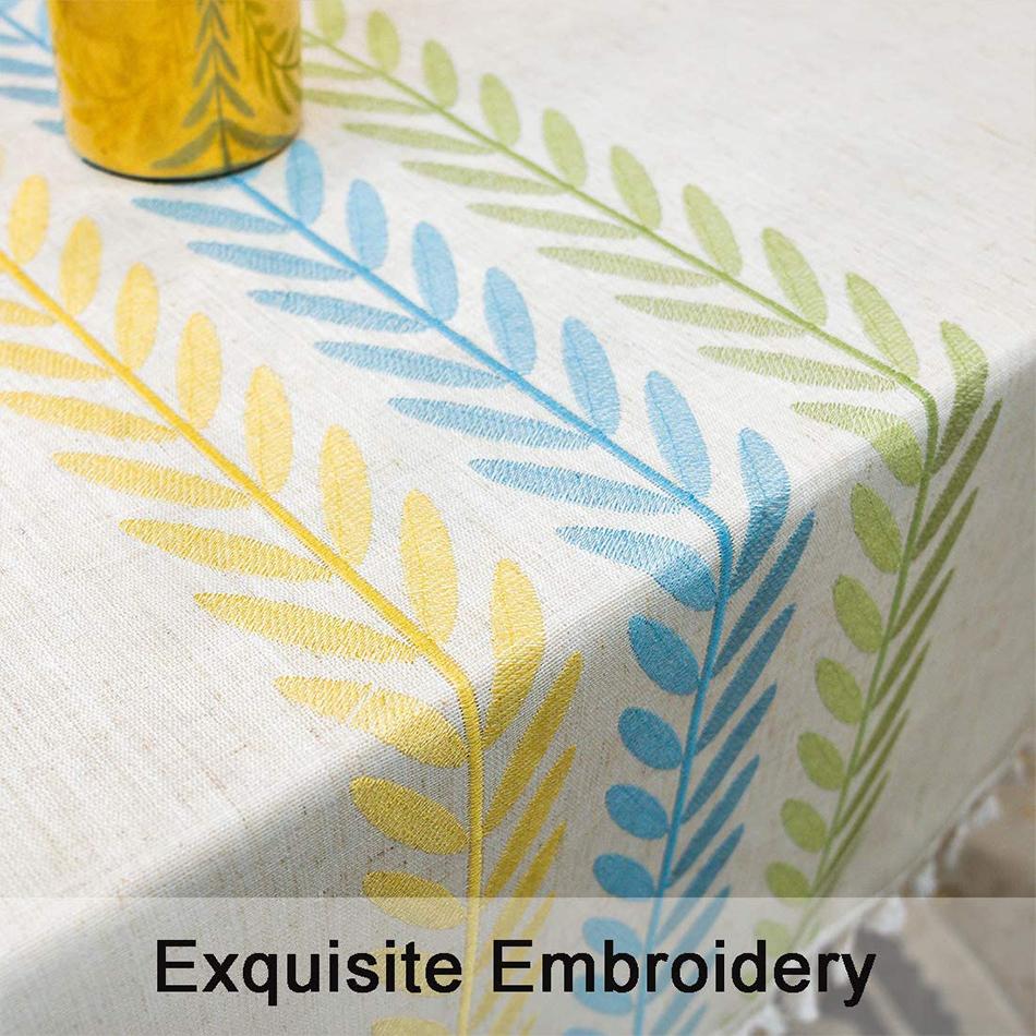 Embroidery Tassel Tablecloth,Cotton Linen Dust Proof Dinner Table Cover,for Kitchen Dining Room Party Home Tabletop Decoration