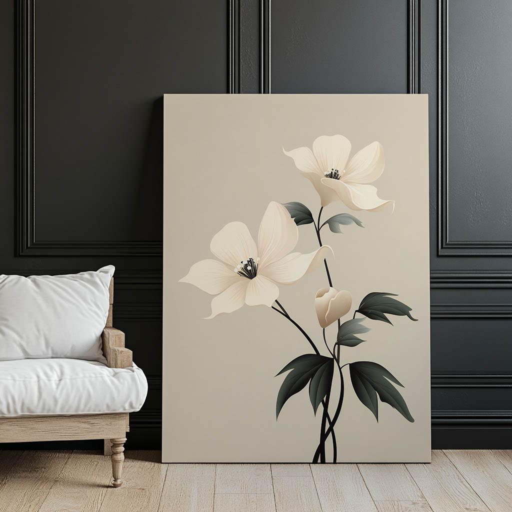 White Elegance - Minimalist Floral Poster White Elegance - Minimalist Floral Poster, 40X50 Cm, Frameless, Matte Paper 230 Gsm