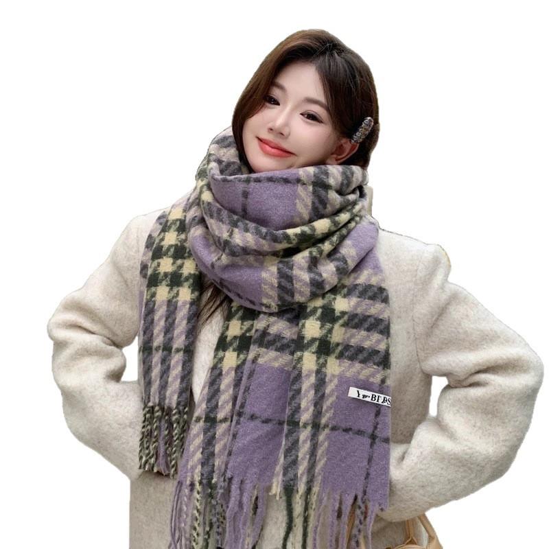 New Type of Enlarged Winter Plover Versatile Plaid Scarf for Women Thickened Couple Tassel Student Warm Scarf for Men