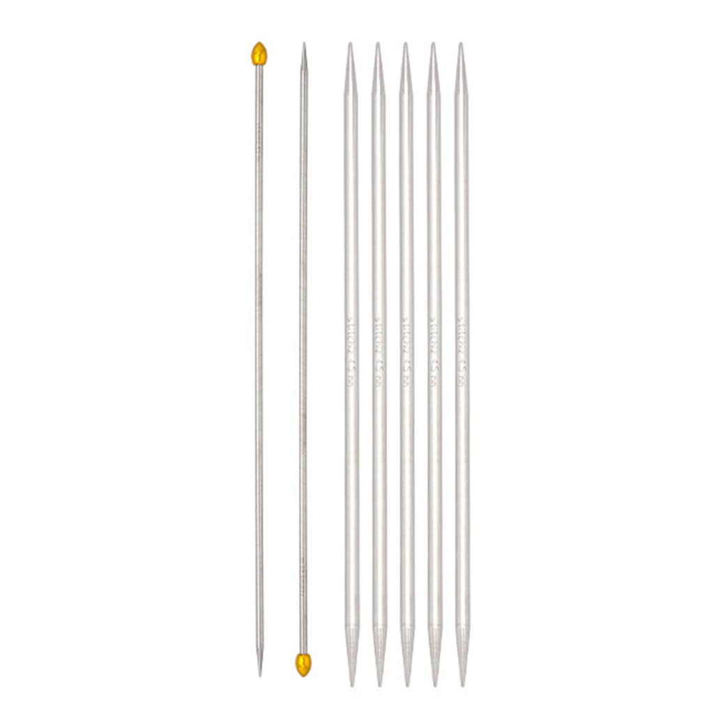 5Pcs Stainless Steel Double Pointed Knitting Needle with 2 Straight Single Pointed Knitting Needle for Beginner Knitting