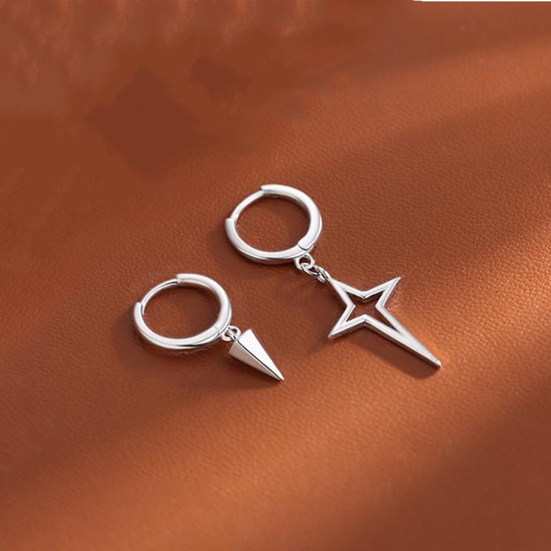 CARLIDANA New Trendy Asymmetrical Four-Pointed Star Tapered Earrings Stainless Steel Hot Style Star Hoop Earrings for Women