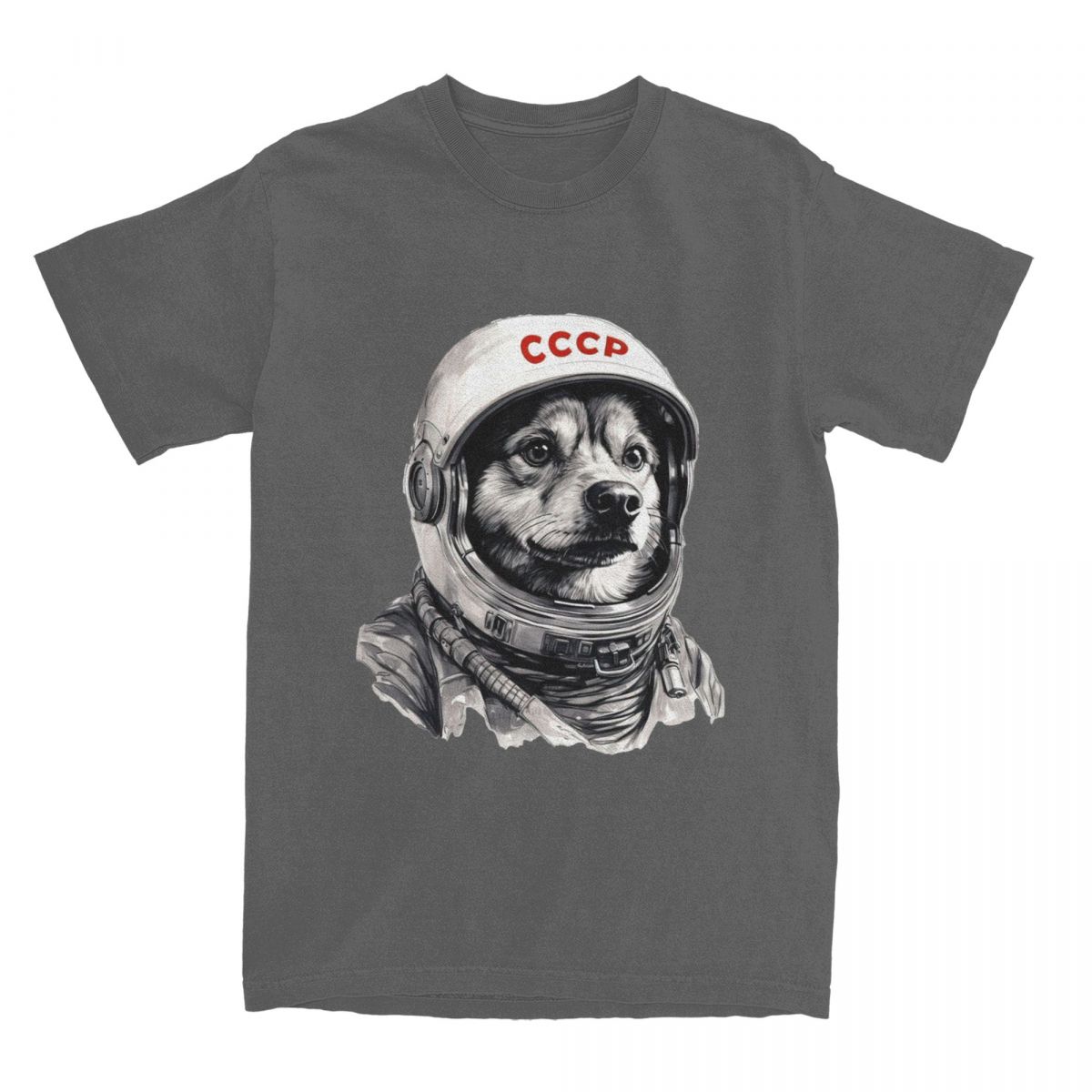 СССР Россия Лайка Космос СССР Космонавт Собака Футболка Мужская Первая собака в космосе Хлопковые футболки Летние футболки с круглым вырезом Одежда большого размера S темно серый