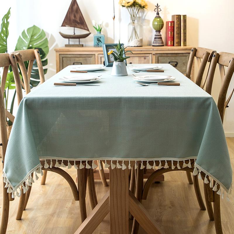 Waterproof Tablecloth Solid Color Plain Color Imitation Cotton And Linen Fringed Lace Geometric Rectangular Dining Table Coffee Table Tablecloth