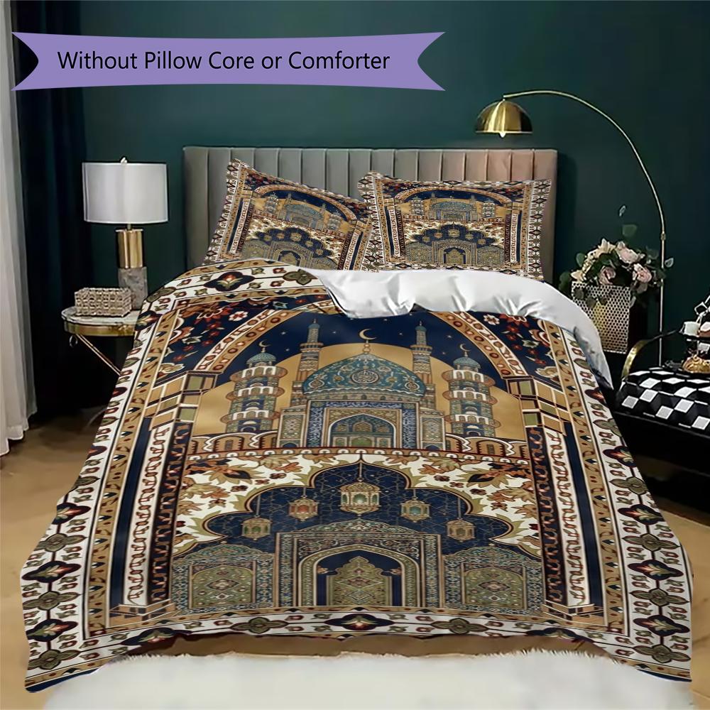 Muslim Pattern Bedding Uilt Set Uilt Cover Pillowcase Home Decoration Birthday Gift (1 * Duvet Cover + 2 * Pillowcase  Without Core)133