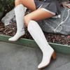 Western Women's Knee High Boots 2025 New Trends Wedge Heel Embroider Winter Shoes Ladies White Red Pink Cowboy Cowgirls Boot