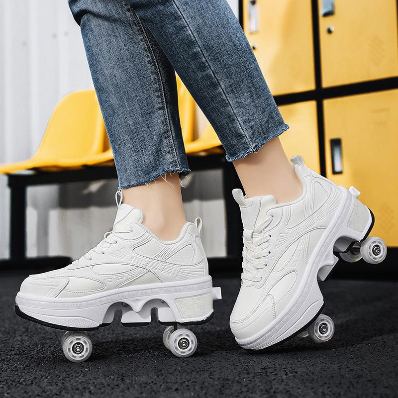 2025 new runaway shoes student roller skates men's and women's skates can shrink with one click adult four-wheel flying pulley