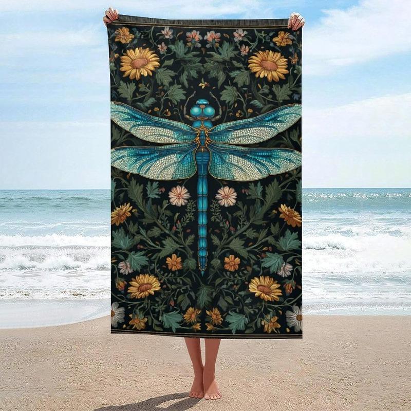 Dark Vintage Floral Moth Butterfly Beach Towel Boho Botanical Art Print Absorbent Quick Dry Soft Towel for Beach Pool Travel Use