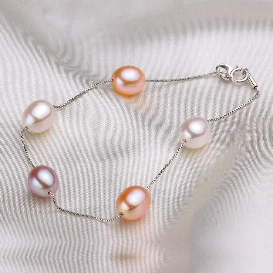 HENGSHENG Natural Pearl Necklace/Bracelet Jewelry Sets 925 Silver Chain with Freshwater Pearl Jewelry Gift for Women