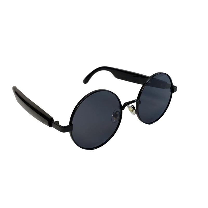 AI Smart Glasses with Bluetooth Calling & Music, Retro Oval Frame Sunglasses, Black Technology