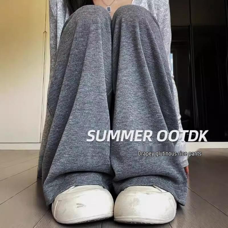 

2024 Women s Fleece-Lined Glutinous Rice Wide-Leg Pants - Autumn/Winter Loose Slimming, Straight-Leg, Floor-Length Casual Fit L (105-120 jins)