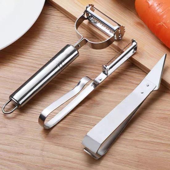 

3 шт./компл., овощечистка, пищевая ручная терка для фруктов, строгальный станок для дыни, картофелечистка из нержавеющей стали с двойной головкой и острым лезвием для кухни