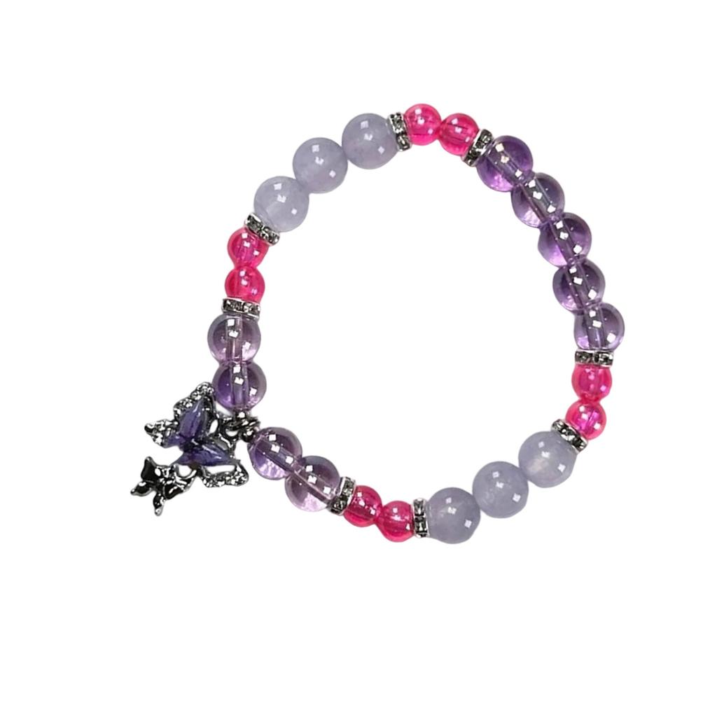 Sweet Crystal Beaded Bracelet Butterfly Pendant Handchain for Women Fashionable Friendship Wristchain Wrist Jewelry