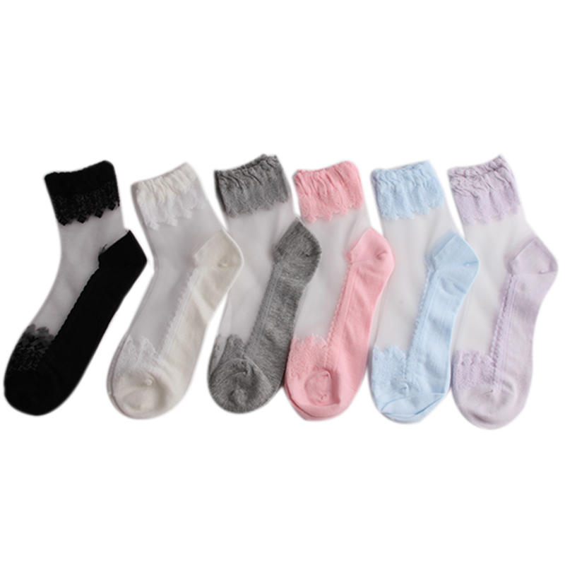 Fashion Thin Transparent Sock Women Breathable Summer Socks Girls Lace Flower Crystal Silk Sock Sexy Elastic Short Tulle Socks  Ruffle Soft Socks
