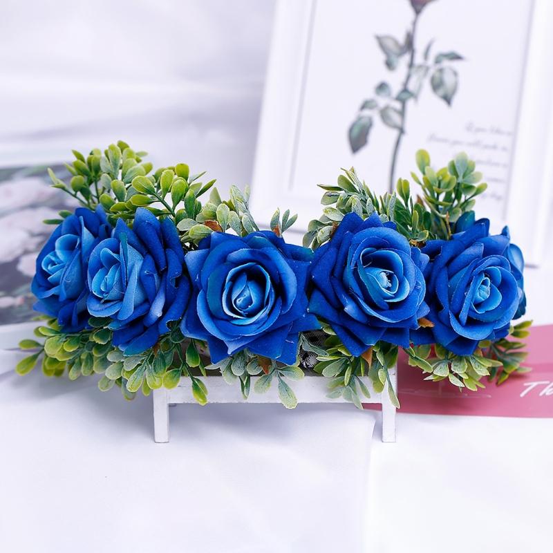 Adjustable Floral Garland Handmade Rose Flower Wreath Headband with Ribbon for Wedding Festival Travelling Photo Props