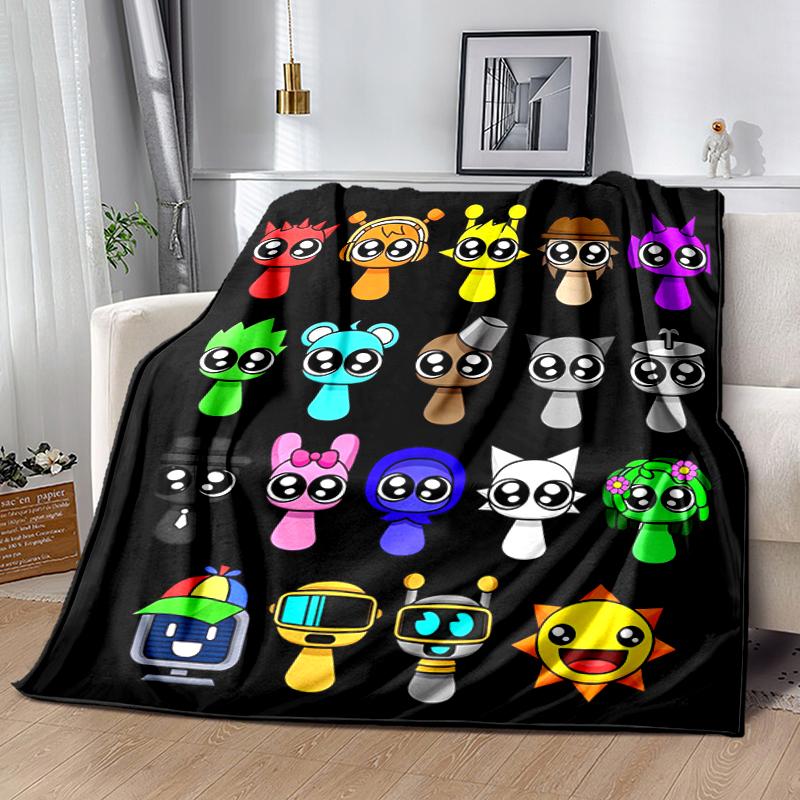 1pc Blanket Sprunki9 Print Design, Lightweight Blanket for Sofa, Bed- Soft &Warm, Gift for All Seasons Like Christmas, Halloween