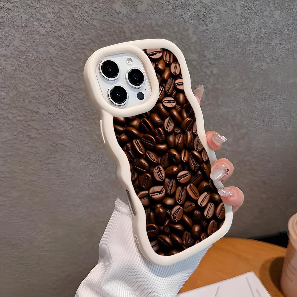 

Coffee Beans Wavy Edge TPU Mobile Phone Case for iPhone 17 16 15 14 13 12 11 Air Pro Max Plus Colorful Cover iPhone 11