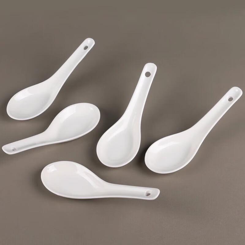 Huihuang White Ceramic Soup Spoons