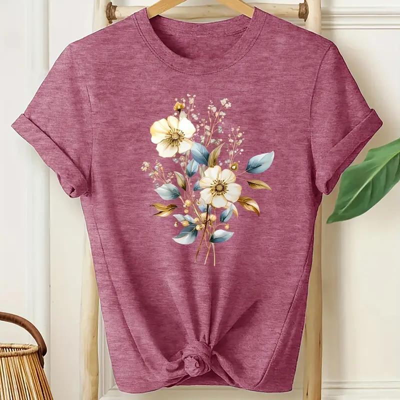 Dámské letní tričko Retro móda Trička s krátkým rukávem Ležérní topy s potiskem slunečnic