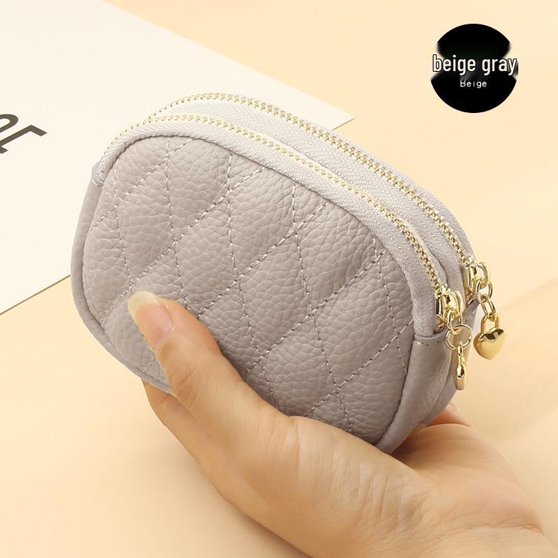 

Мини-кошелек для монет с ромбовидным узором из коровьей кожи высшего качества с двойной молнией для женщин