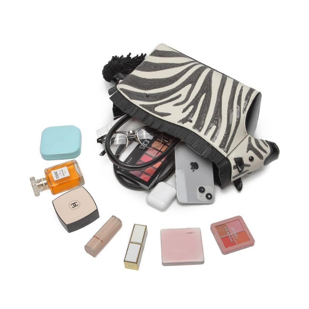 Niche Design Zebra Handbag Personalized Contrasting Color Shape Single Shoulder Oblique Span Bag