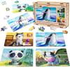 Drewniane Puzzle 4W1 Zwierzęta Układanka Zestaw Krówka Piesek Panda Pingwin Puz-10369