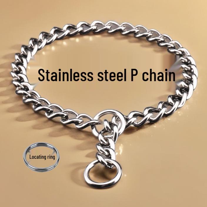 Stainless Steel P Chain Dog Collar & Leash for Large Dogs - Anti-Shock Training Pet Neck Collar