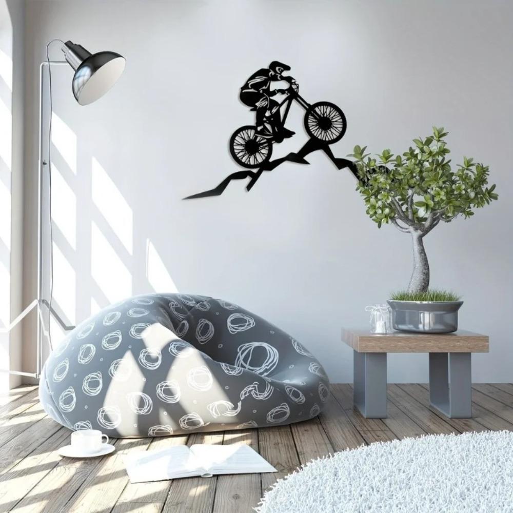 Aluminiumverbund Mountainbiker Metallwandkunst, Lichtbeständig Rostfrei Eisenwanddekoration für Zuhause