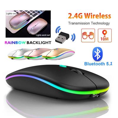 2.4G+Bluetooth Dual Mode Wireless Mouse With USB Receiver Rechargeable RGB Gaming Silent Mouse Ergonomic Optical Mouse For Home Office Laptop Computer