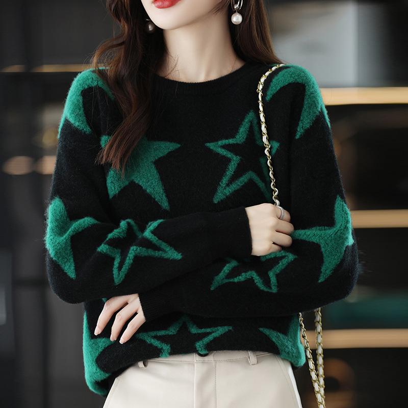 

Вязаный свитер, пальто, пуловеры в японском стиле ретро со звездами, женский джемпер, осенне-зимний свободный верх в стиле Харадзюку One Size