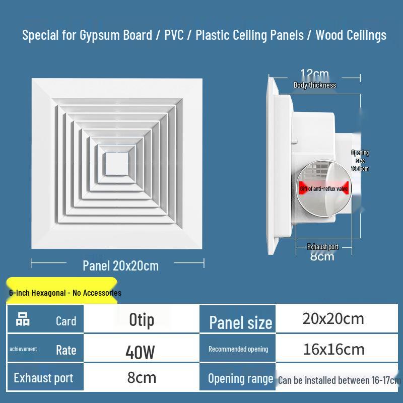 Chess & Card Room Ventilation Fan: Powerful, Silent Ceiling-Mounted Exhaust for Kitchen & Bathroom