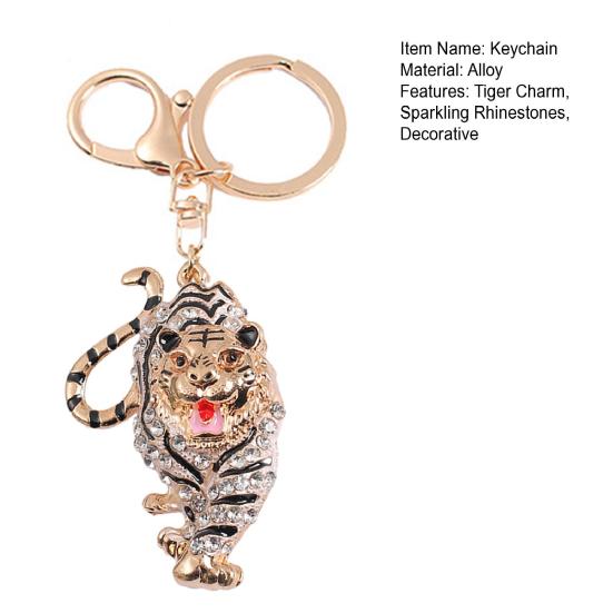 Keychain Pendant Sparkling Rhinestones Tiger Shape Charm Key Chain Strong Lobster Clasp