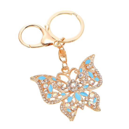 Keychain Pendant Butterfly Shape Key Holder with Multicolor Rhinestones Anti-Oxidation Lobster Clasp Keyring Backpacks Car Accessory синий