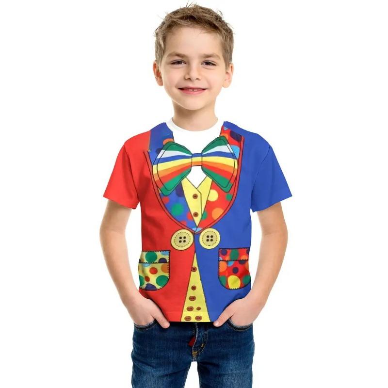 Summer Round Neck 3D False Two-piece Printed Top Role Playing Costume Fashionable Casual Short Sleeved Children's Boy T-shirts