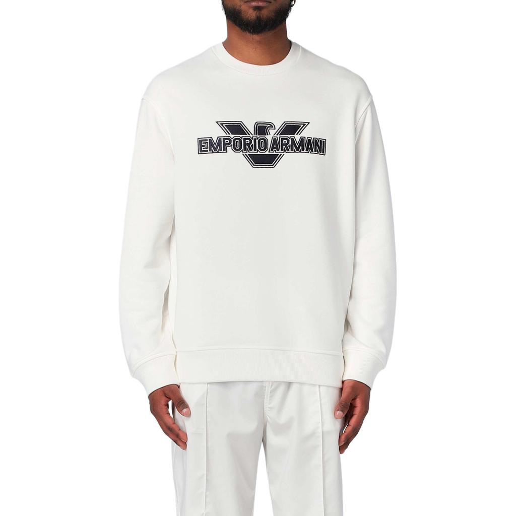 Emporio Armani Solid Color Long Sleeve Ribbed Sweatshirt Men tops White 3R1MDA-1JRIZ-0101