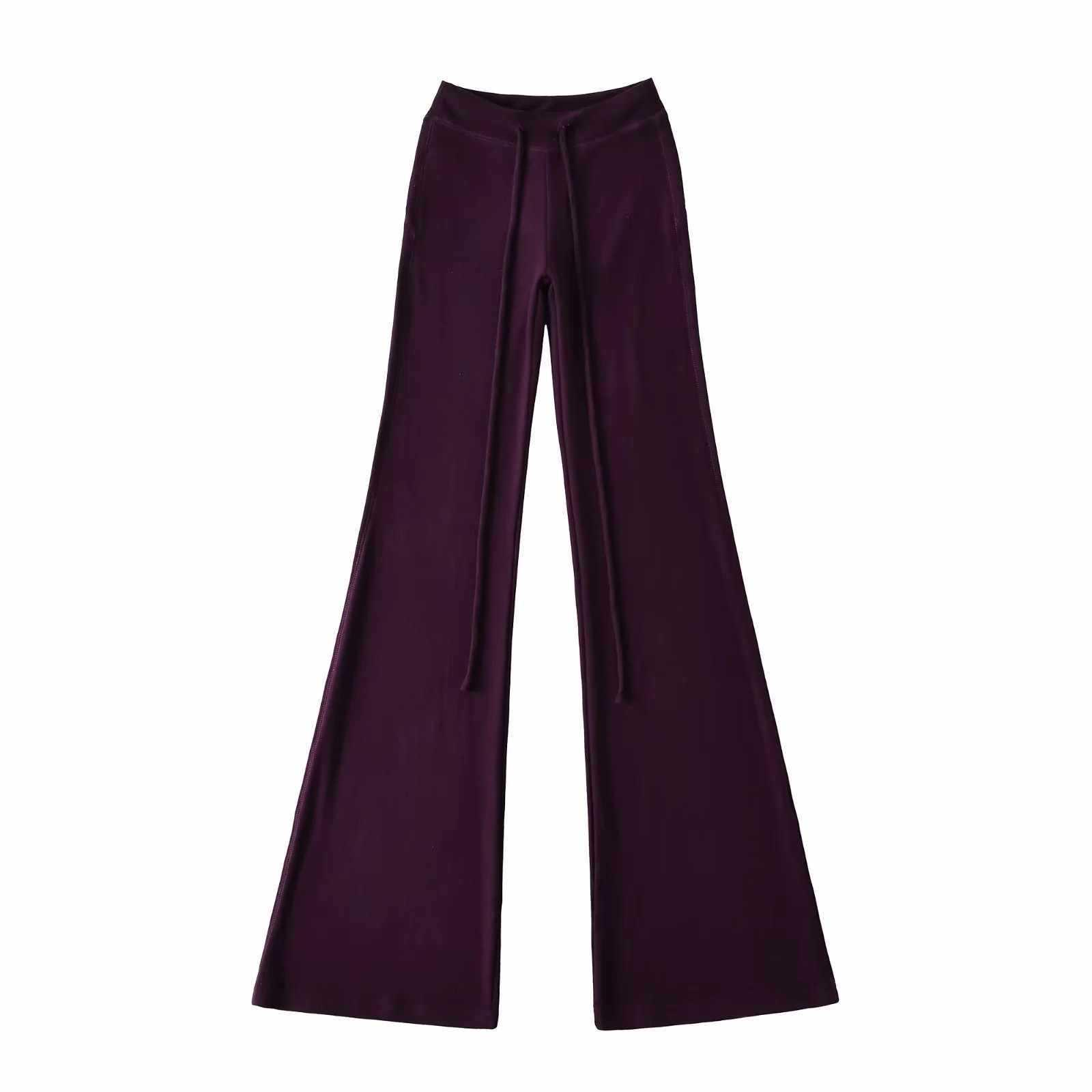 

American Fleece Slim-Fit Bell Bottom Yoga Pants with Drawstring Lace-Up for Autumn and Winter Small темно-фиолетового