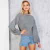 Winter  Women Pearl Beading Lantern Knitted Sweater  Sleeve Loose Gray Pullover Women Soft Warm Autumn Casual Jumper