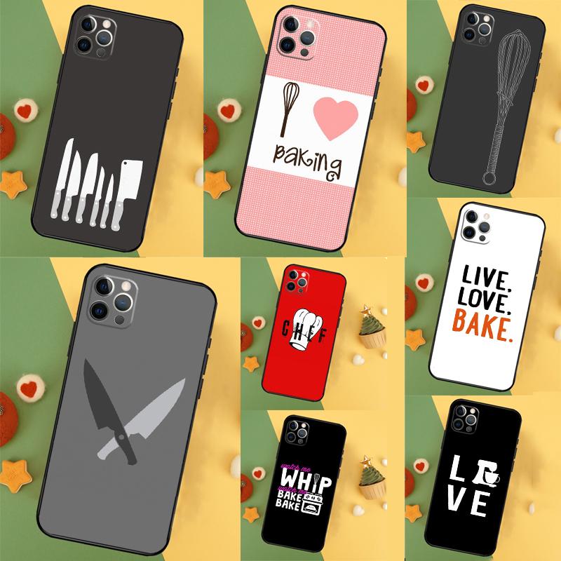 Love Baking Chef Knife Funda For iPhone 11 12 13 14 16 15 Pro Max Mini XS Max X XR SE2 7 8 14 16 15 Plus Phone Case