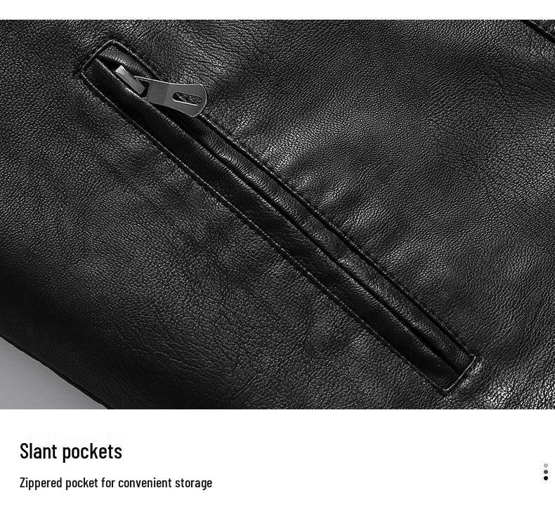 Men's Thickened Fleece-Lined Motorcycle Leather Jacket – Plus Size Lapel Design for Spring & Autumn