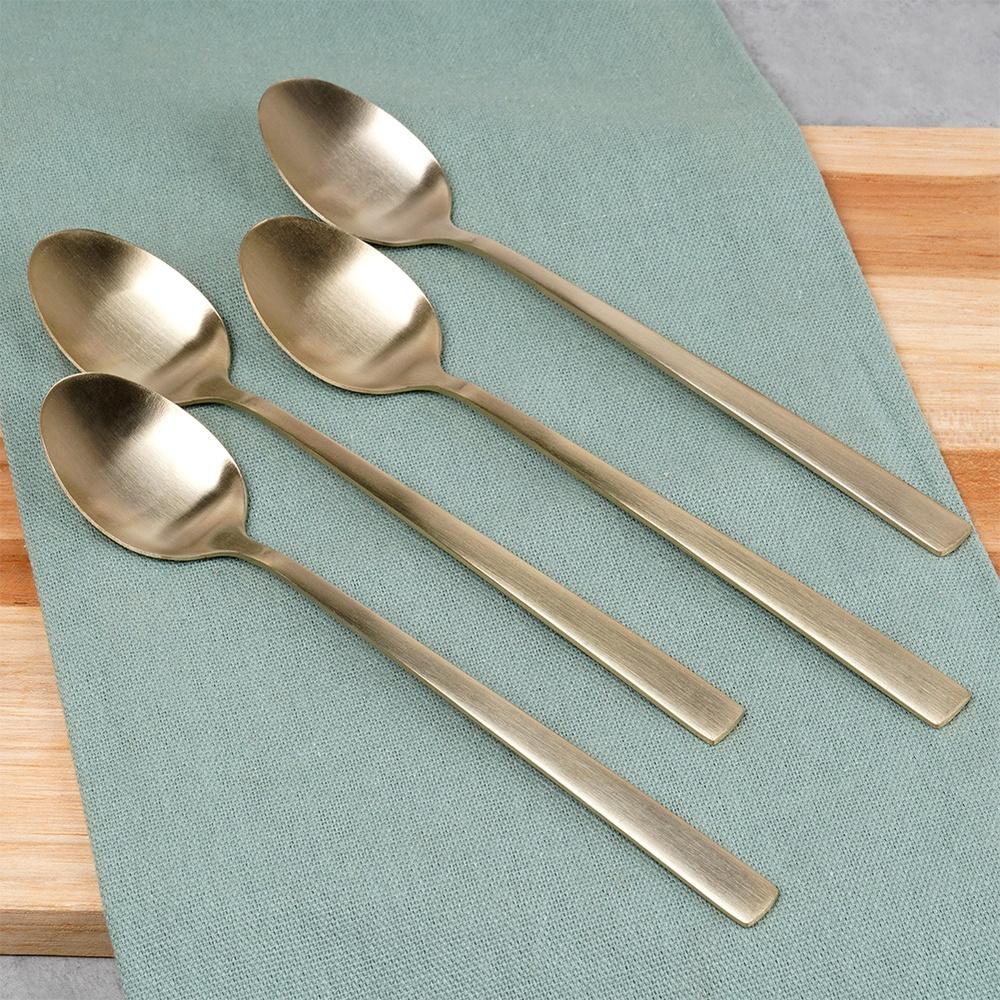 4x Gold Cocktail Spoons, Long, Dessert, Ice Cream, Coffee Spoon Set
